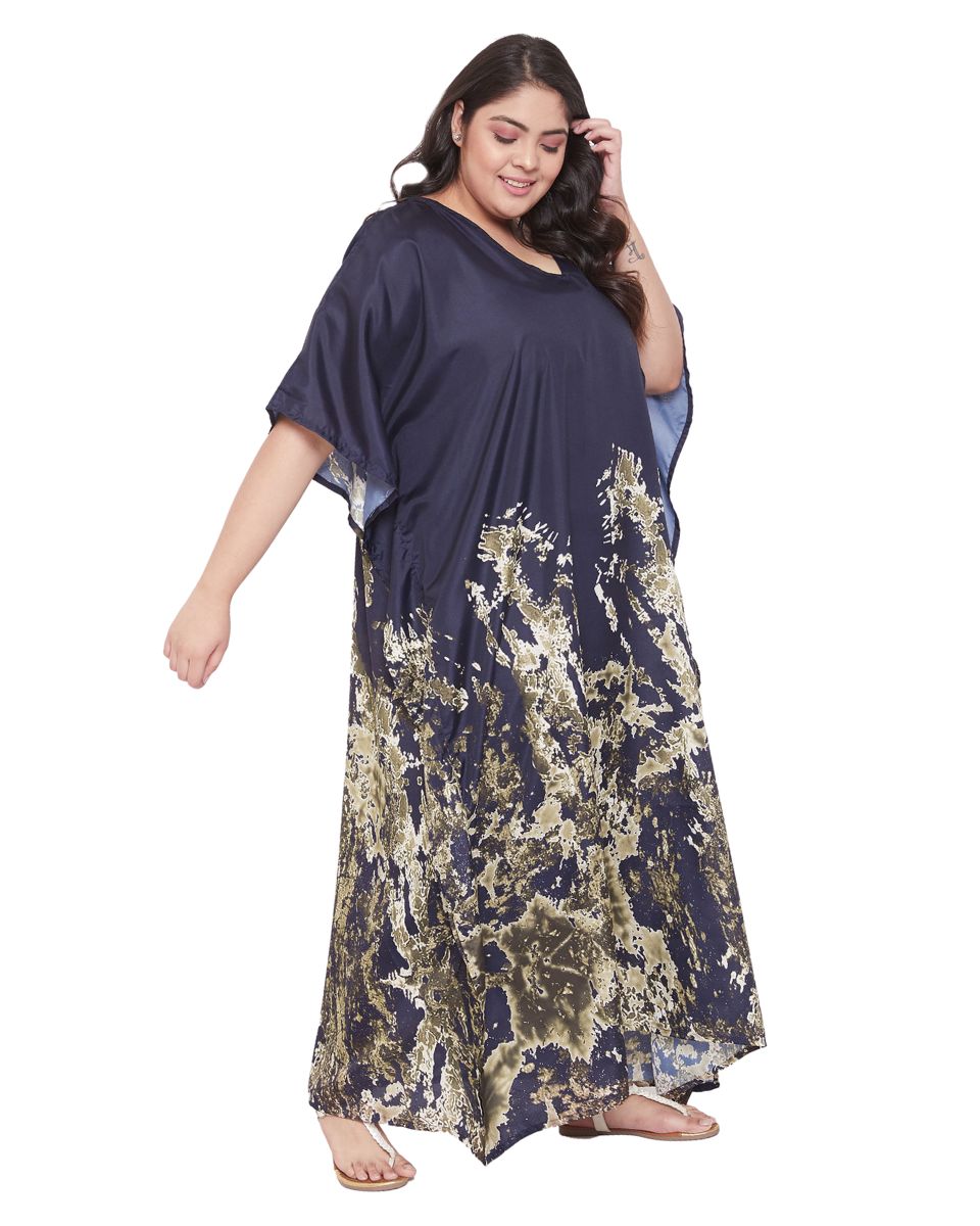 Black Polyester Kimono Sleeve Plus Size Maxi Kaftan For Women