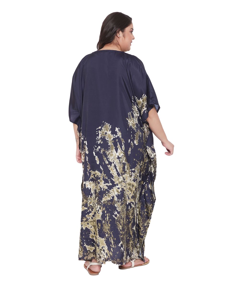 Black Polyester Kimono Sleeve Plus Size Maxi Kaftan For Women