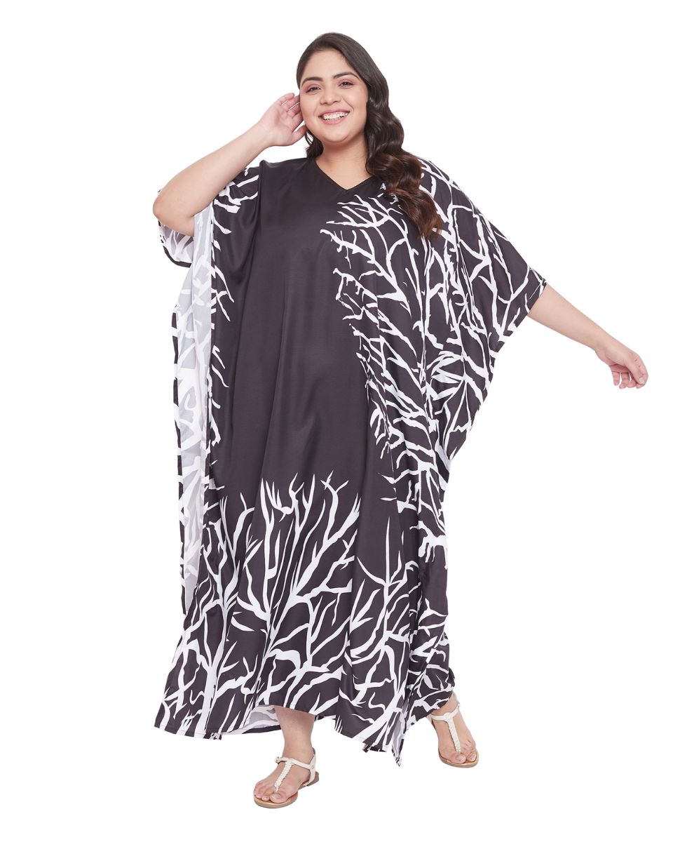 Women Black Polyester Plus Size Loose Kaftan Dress