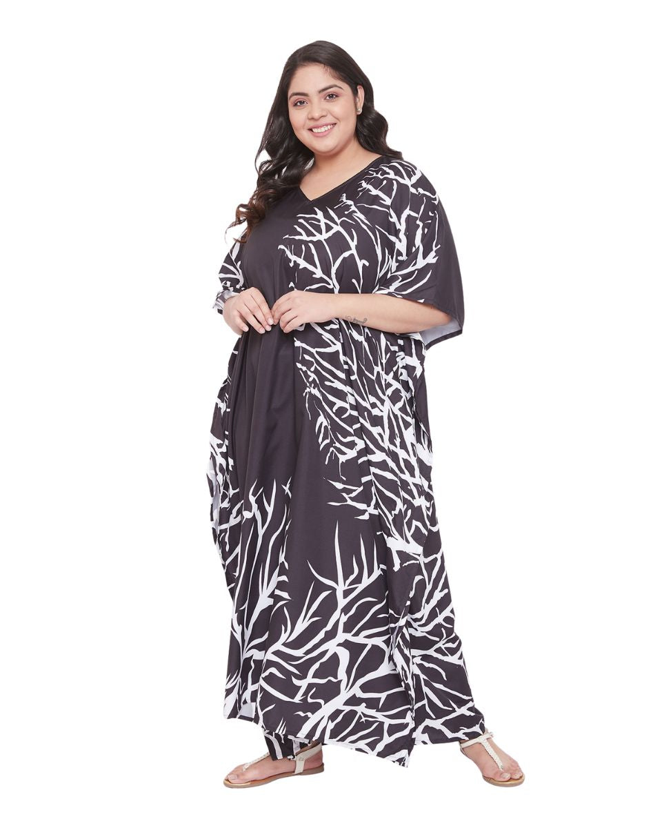 Women Black Polyester Plus Size Loose Kaftan Dress