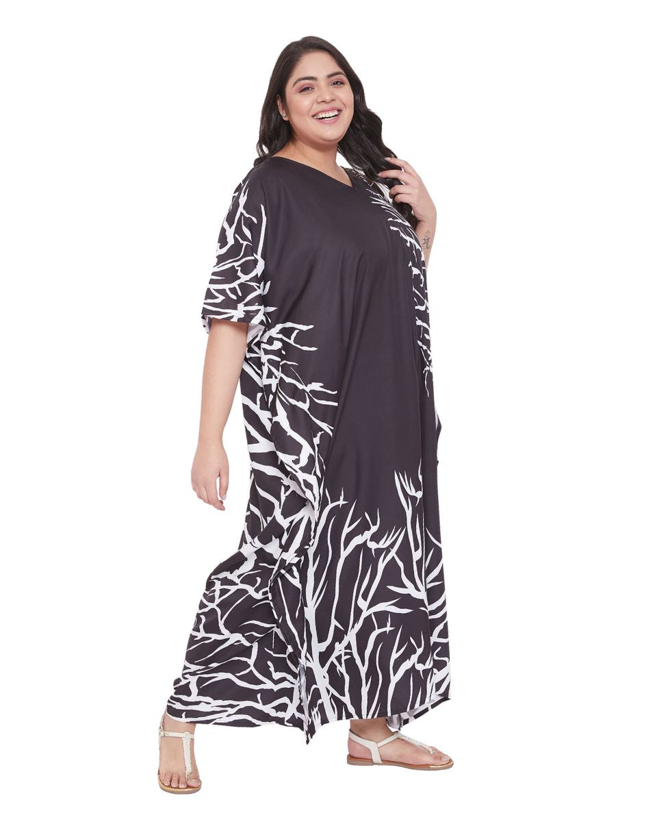 Women Black Polyester Plus Size Loose Kaftan Dress