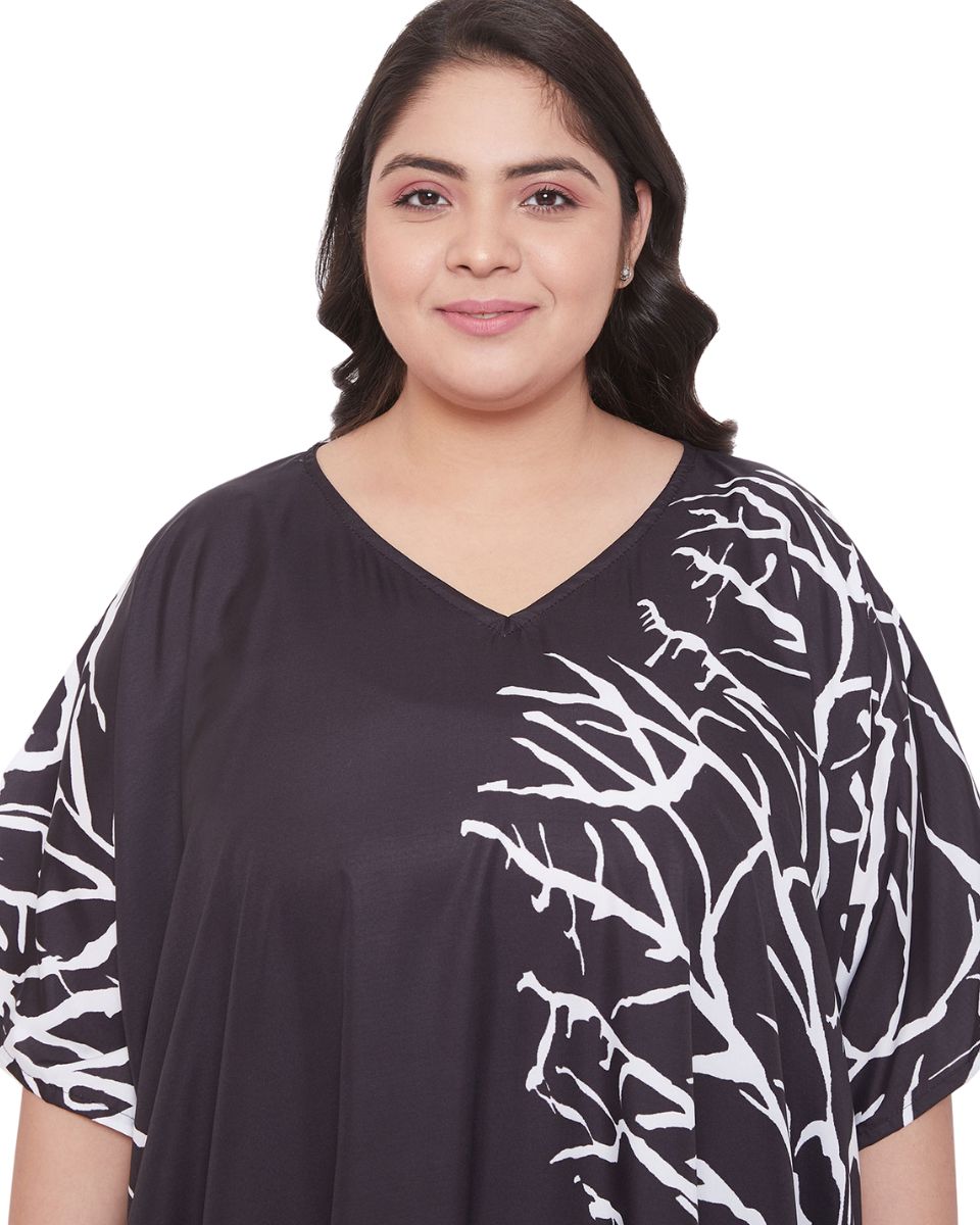 Women Black Polyester Plus Size Loose Kaftan Dress