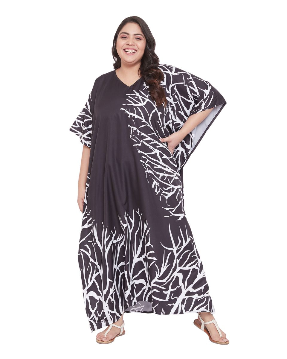 Women Black Polyester Plus Size Loose Kaftan Dress