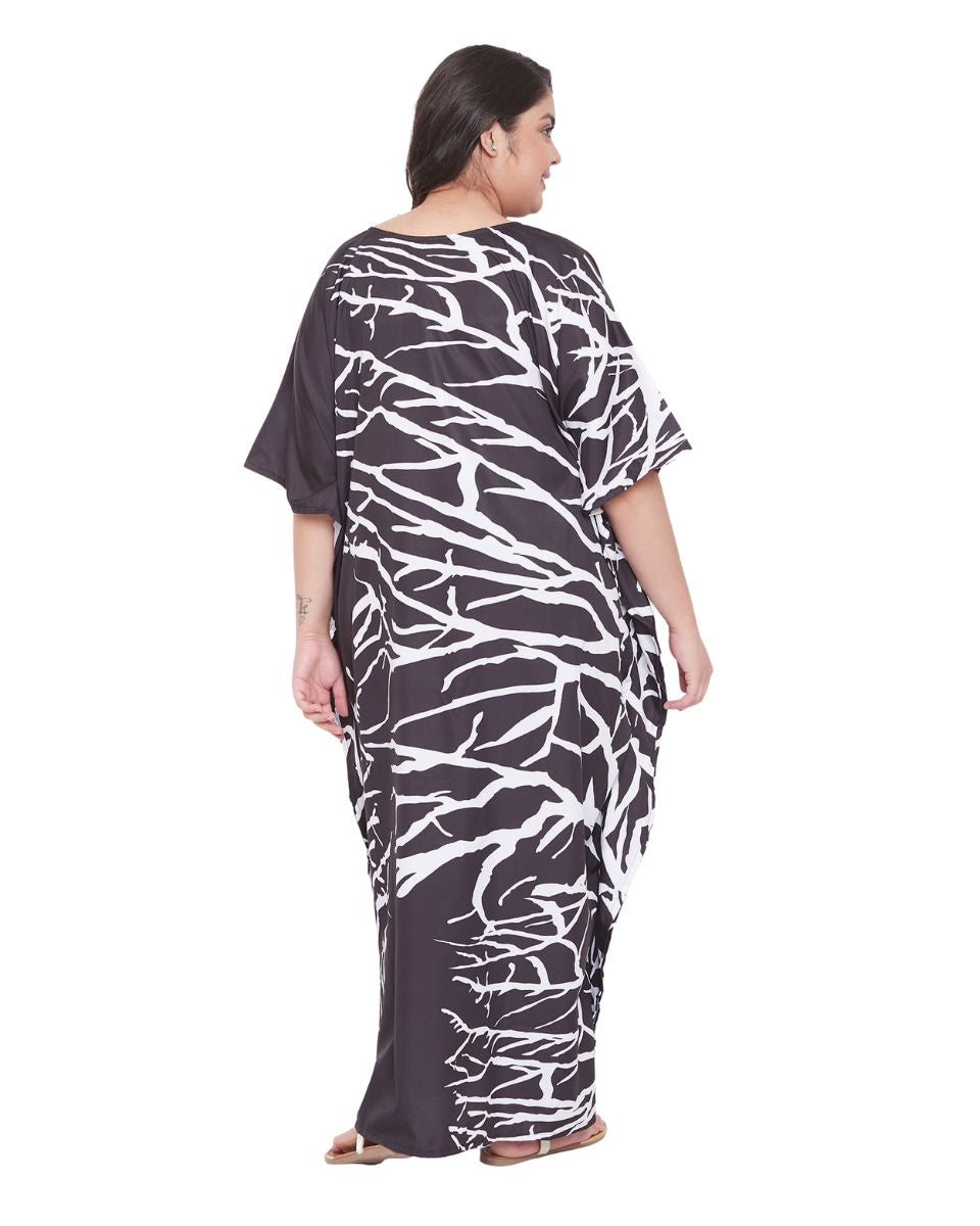 Women Black Polyester Plus Size Loose Kaftan Dress