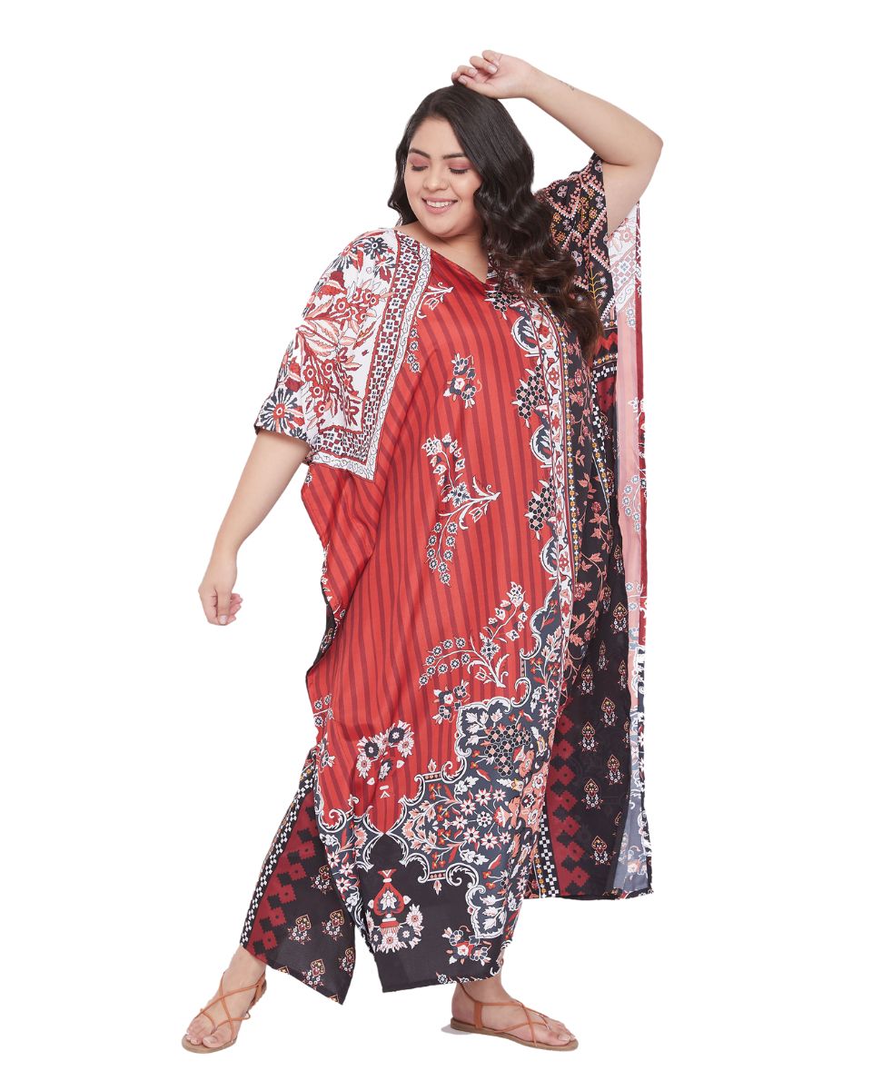 Dress Polyester Floral Print Gown Plus Size Kaftan For Women