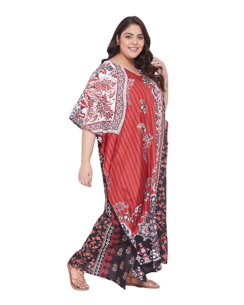 Dress Polyester Floral Print Gown Plus Size Kaftan For Women