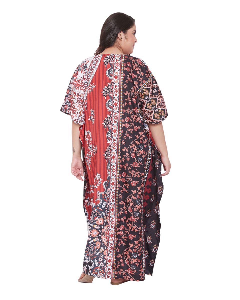 Dress Polyester Floral Print Gown Plus Size Kaftan For Women