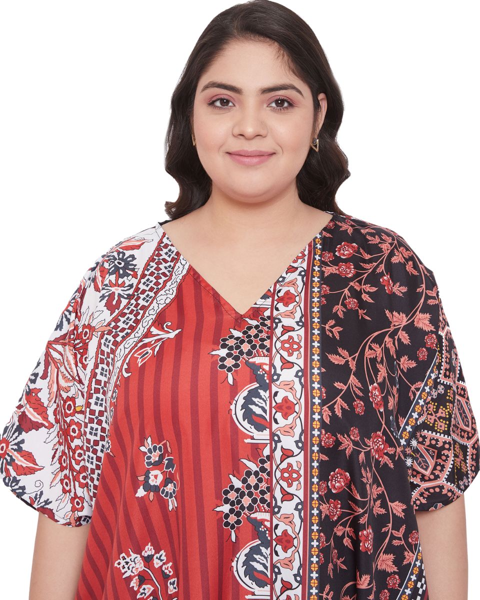 Dress Polyester Floral Print Gown Plus Size Kaftan For Women