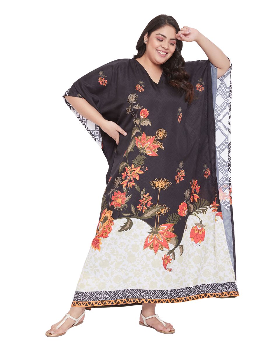 Maxi Kaftan Floral Pattern Polyester For Plus Size Women