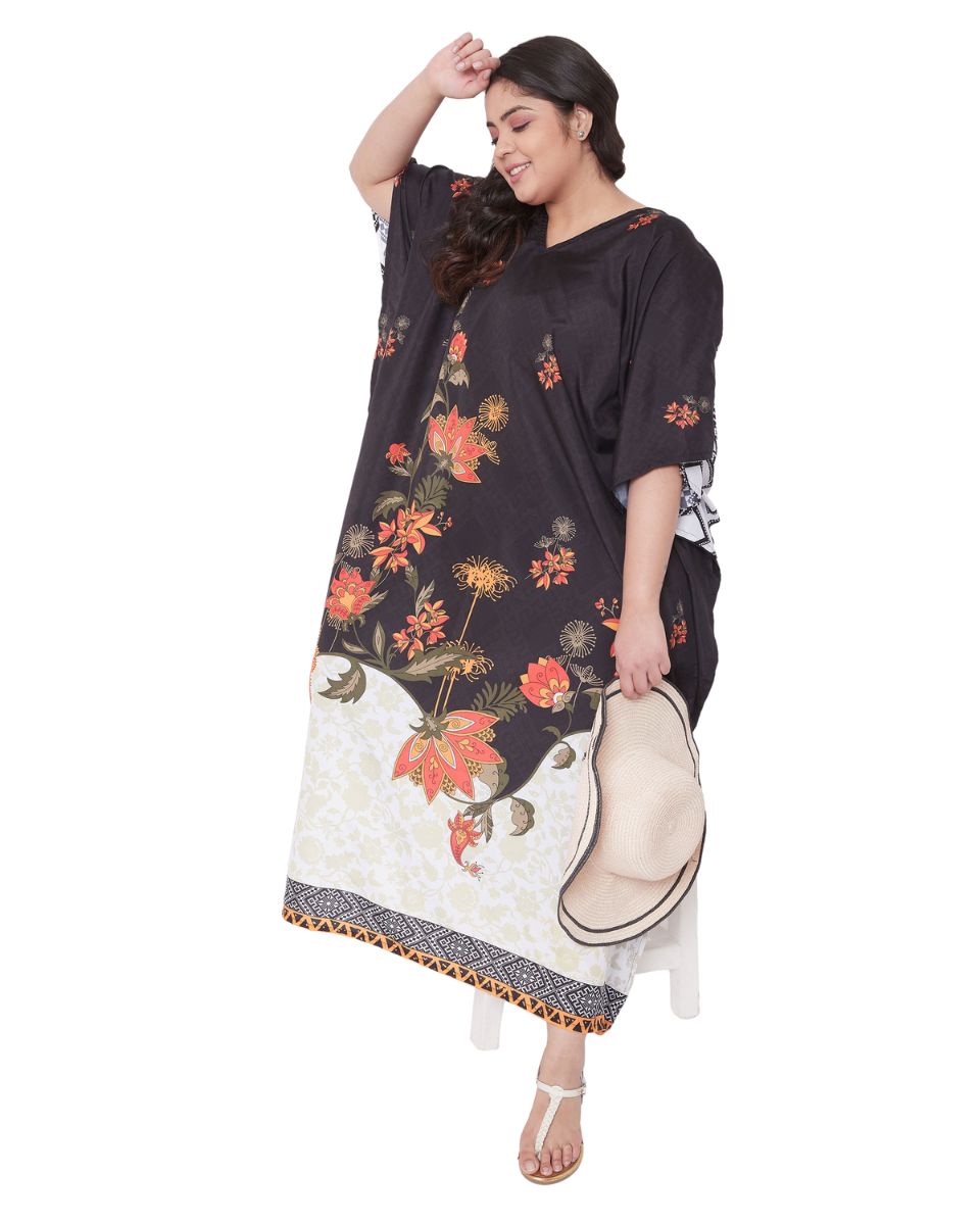 Maxi Kaftan Floral Pattern Polyester For Plus Size Women