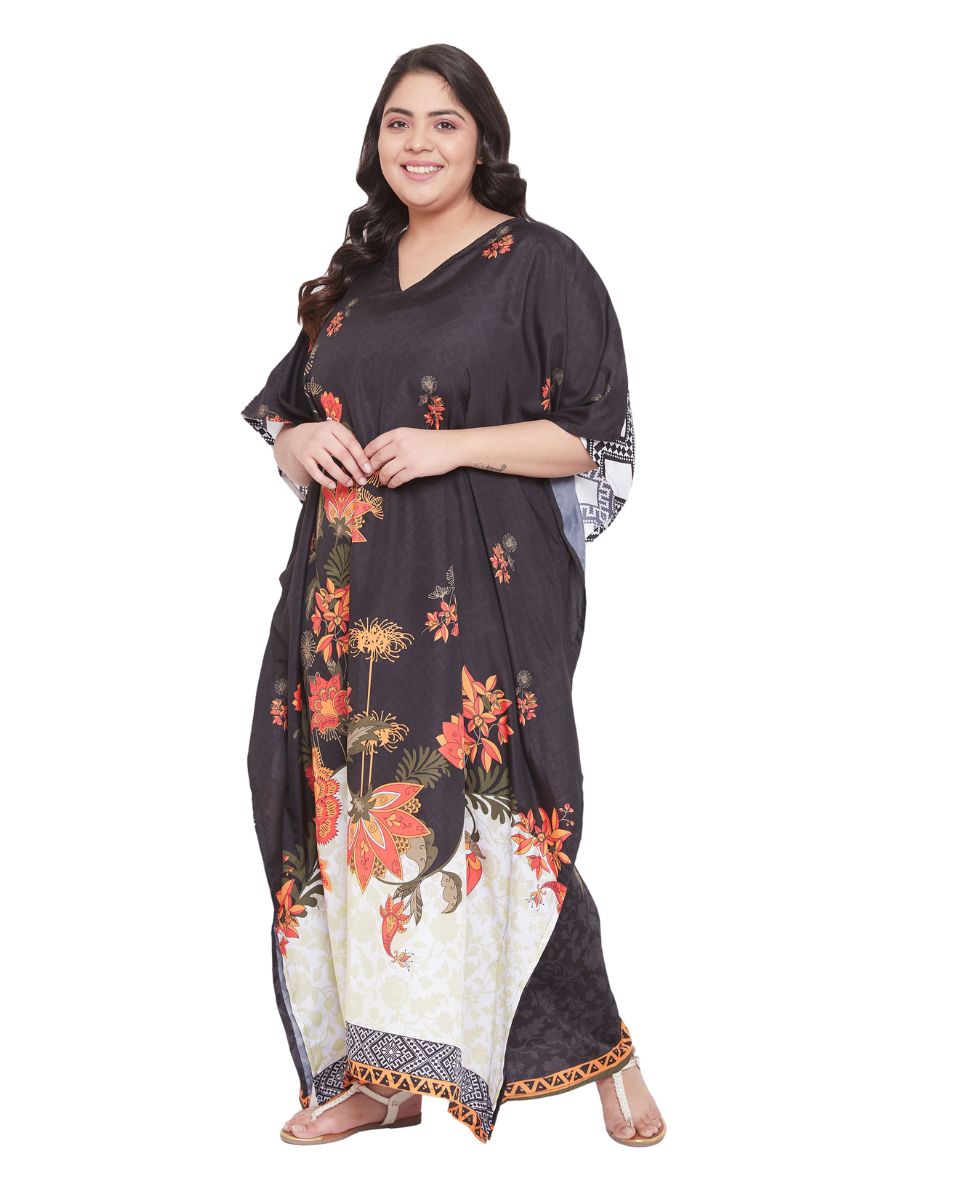 Maxi Kaftan Floral Pattern Polyester For Plus Size Women