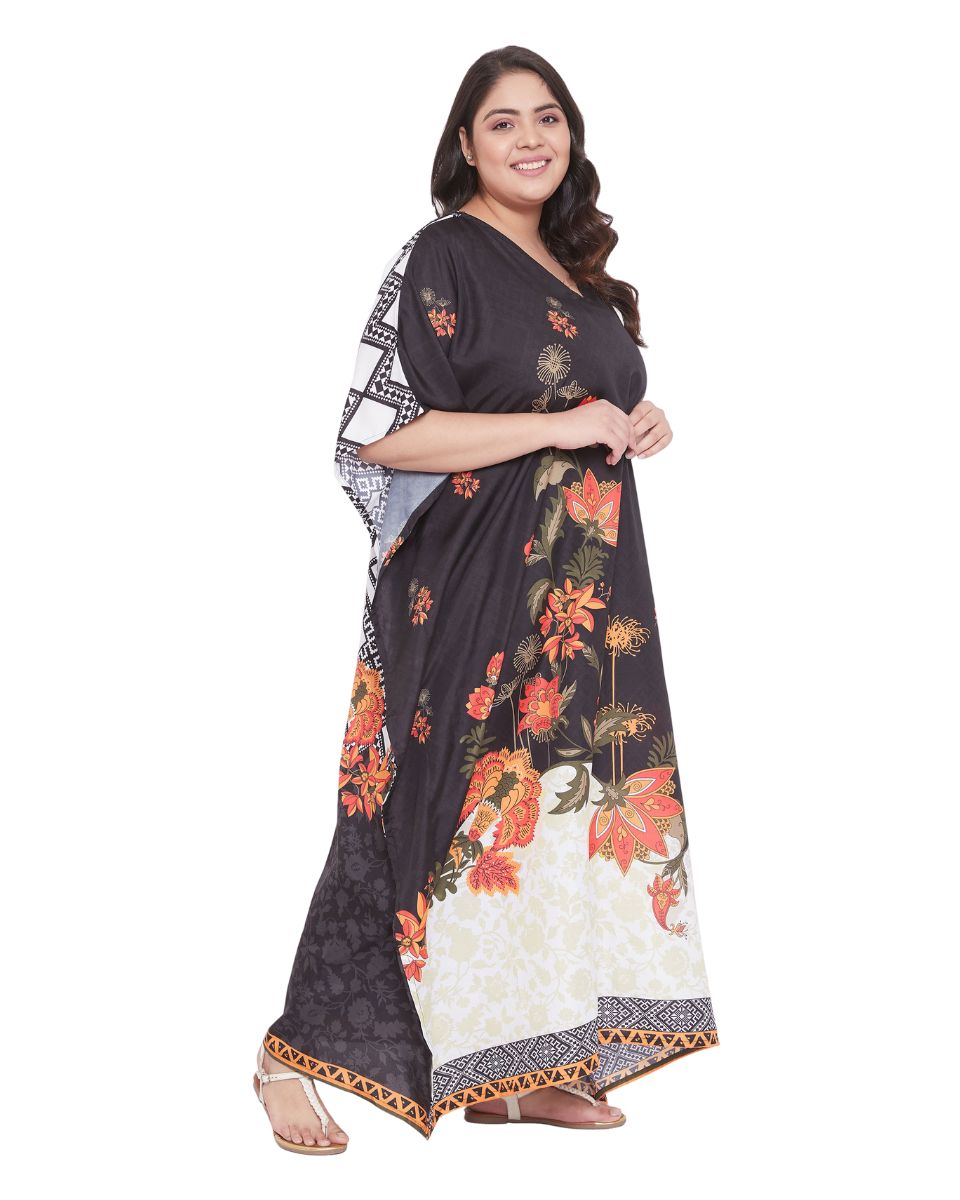 Maxi Kaftan Floral Pattern Polyester For Plus Size Women