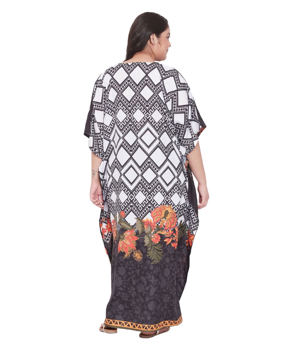 Maxi Kaftan Floral Pattern Polyester For Plus Size Women