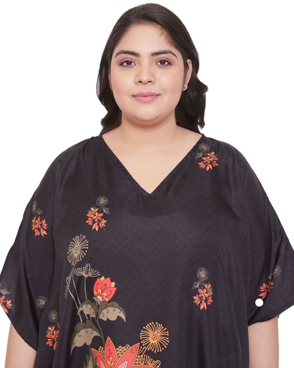 Maxi Kaftan Floral Pattern Polyester For Plus Size Women