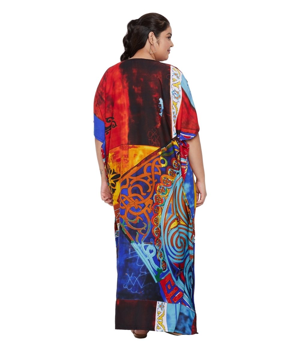 Multicolor Plus Size Polyester Kimono Sleeve Long Kaftan For Women