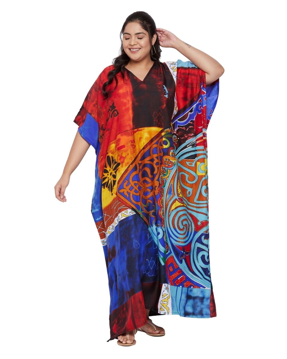 Multicolor Plus Size Polyester Kimono Sleeve Long Kaftan For Women