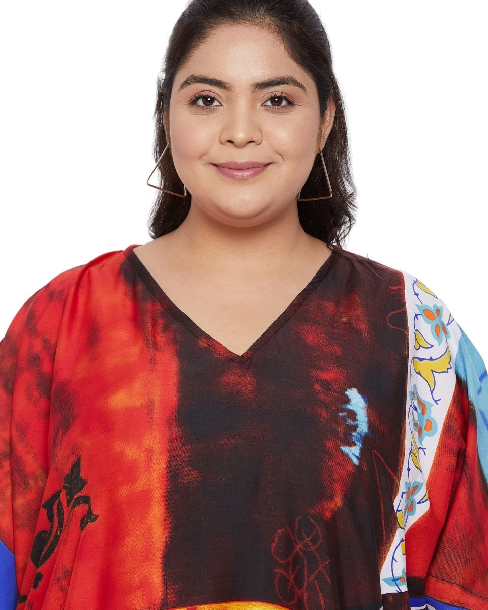 Multicolor Plus Size Polyester Kimono Sleeve Long Kaftan For Women