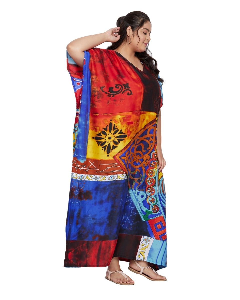 Multicolor Plus Size Polyester Kimono Sleeve Long Kaftan For Women