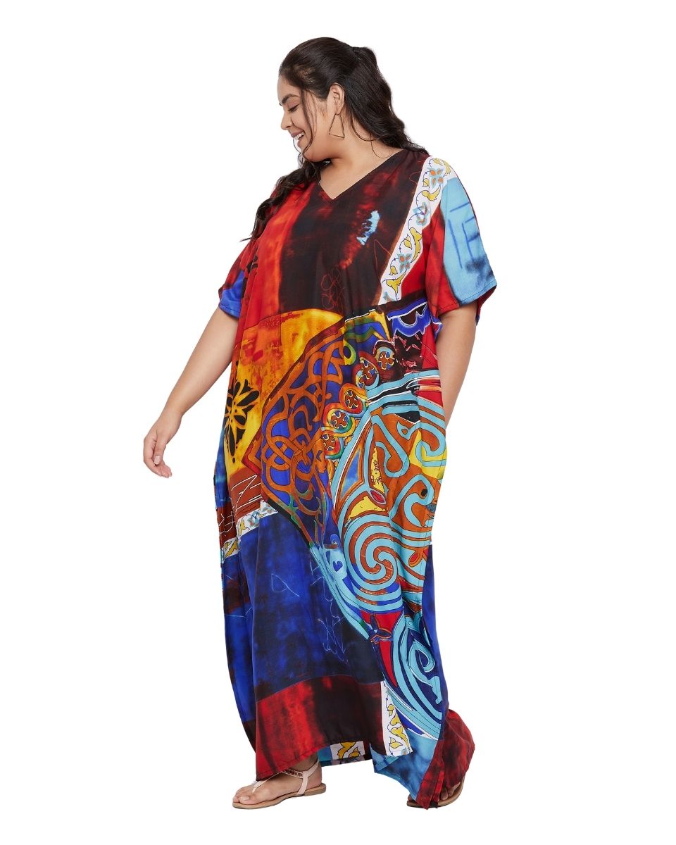 Multicolor Plus Size Polyester Kimono Sleeve Long Kaftan For Women