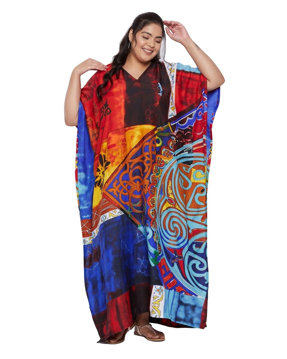 Multicolor Plus Size Polyester Kimono Sleeve Long Kaftan For Women