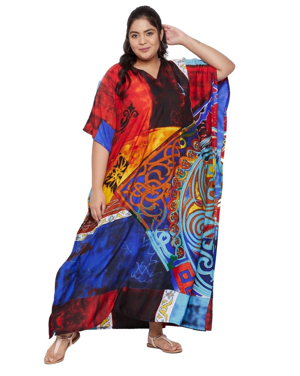 Multicolor Plus Size Polyester Kimono Sleeve Long Kaftan For Women