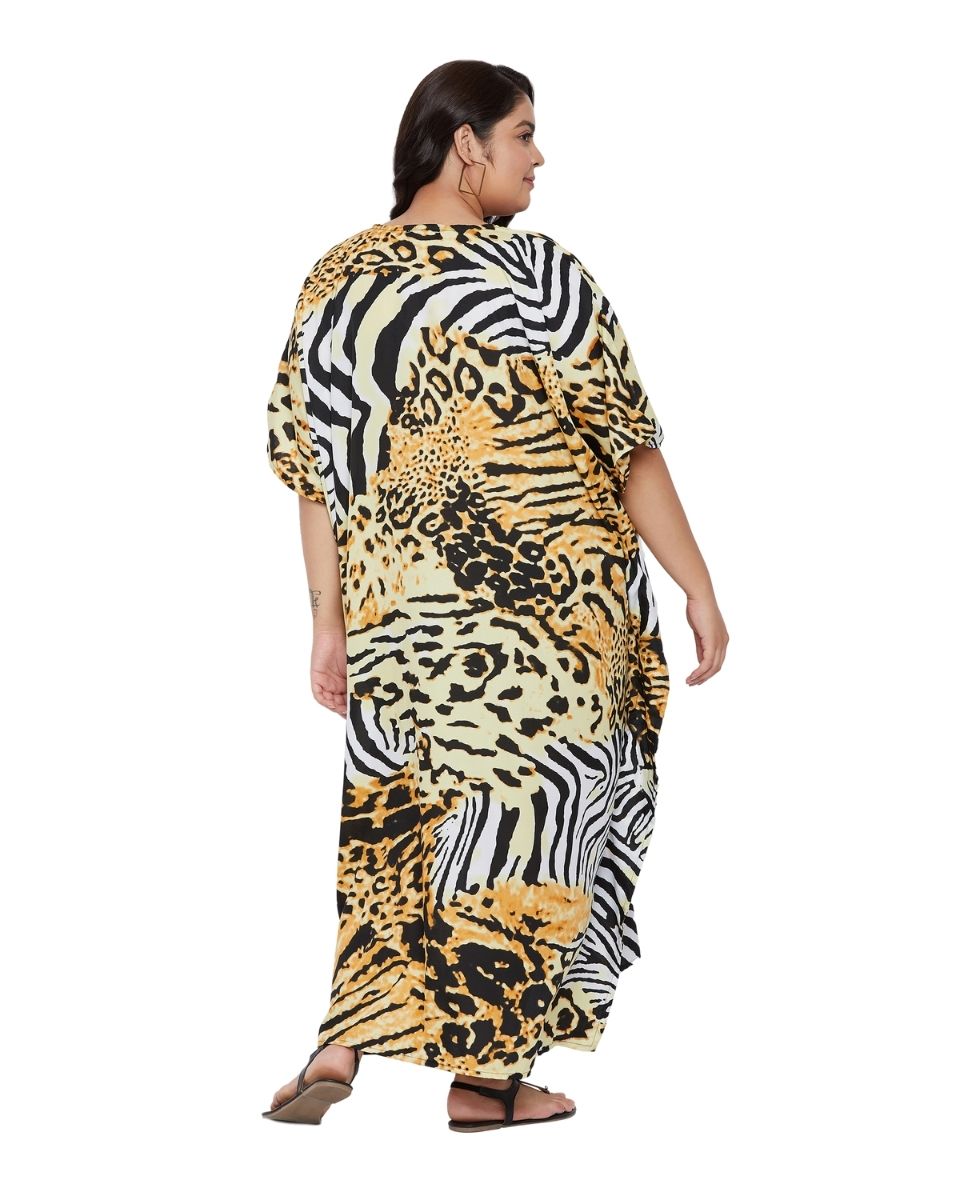 Style Leopard Plus Size Kimono Sleeve Polyester Kaftan For Women