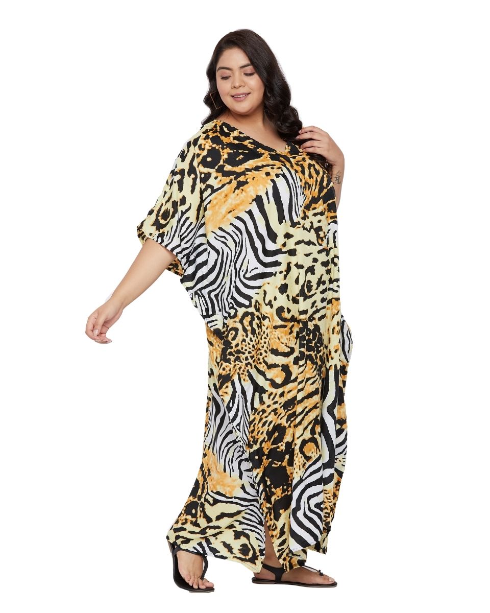 Style Leopard Plus Size Kimono Sleeve Polyester Kaftan For Women