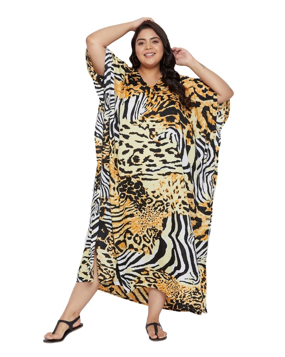 Style Leopard Plus Size Kimono Sleeve Polyester Kaftan For Women