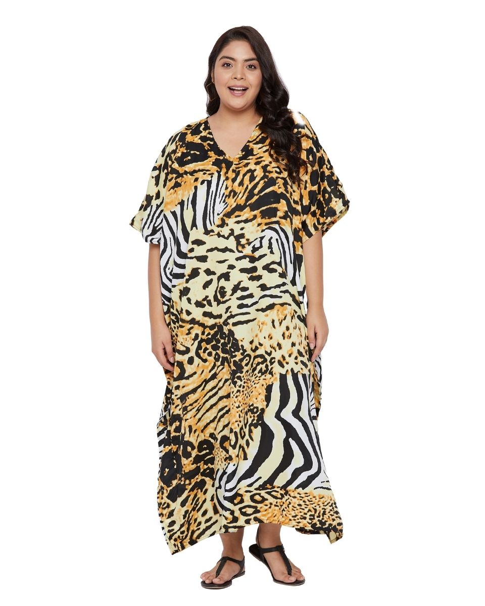 Women Leopard Plus Size Kimono Sleeve Long Kaftan