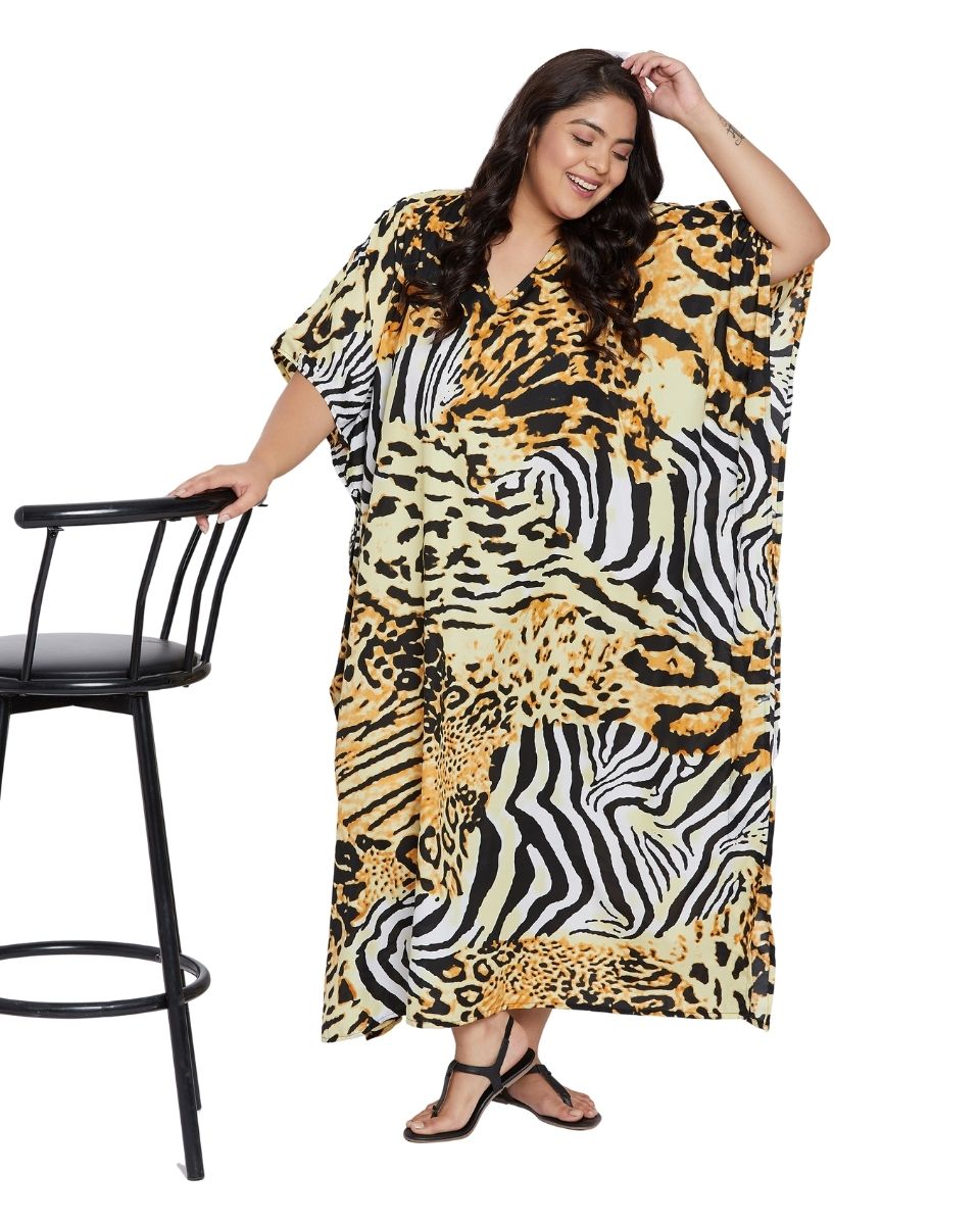 Style Leopard Plus Size Kimono Sleeve Polyester Kaftan For Women