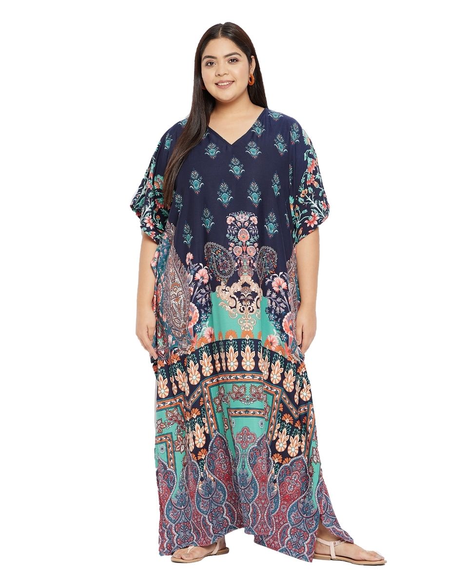 Dress Multicolor Floral Polyester Plus Size Kaftan For Women