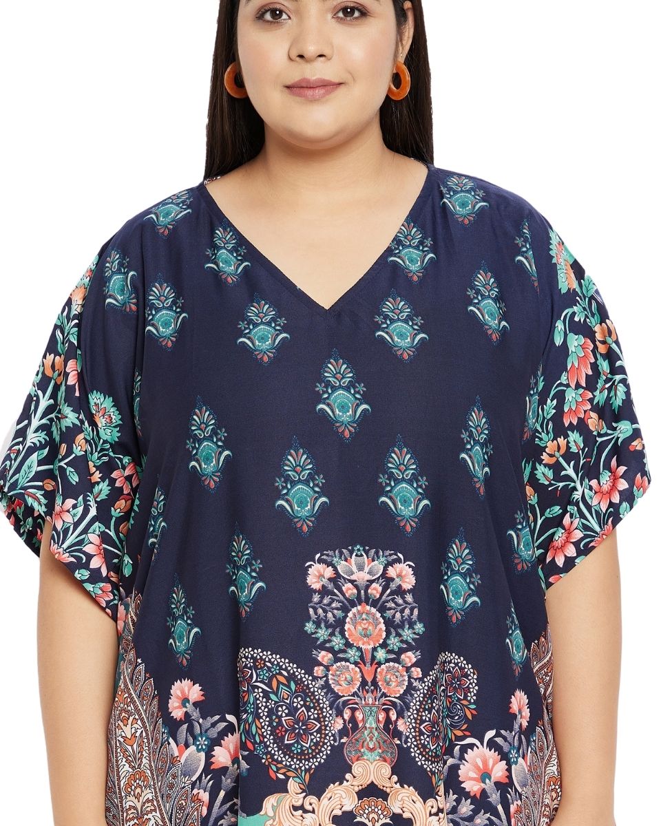 Dress Multicolor Floral Polyester Plus Size Kaftan For Women