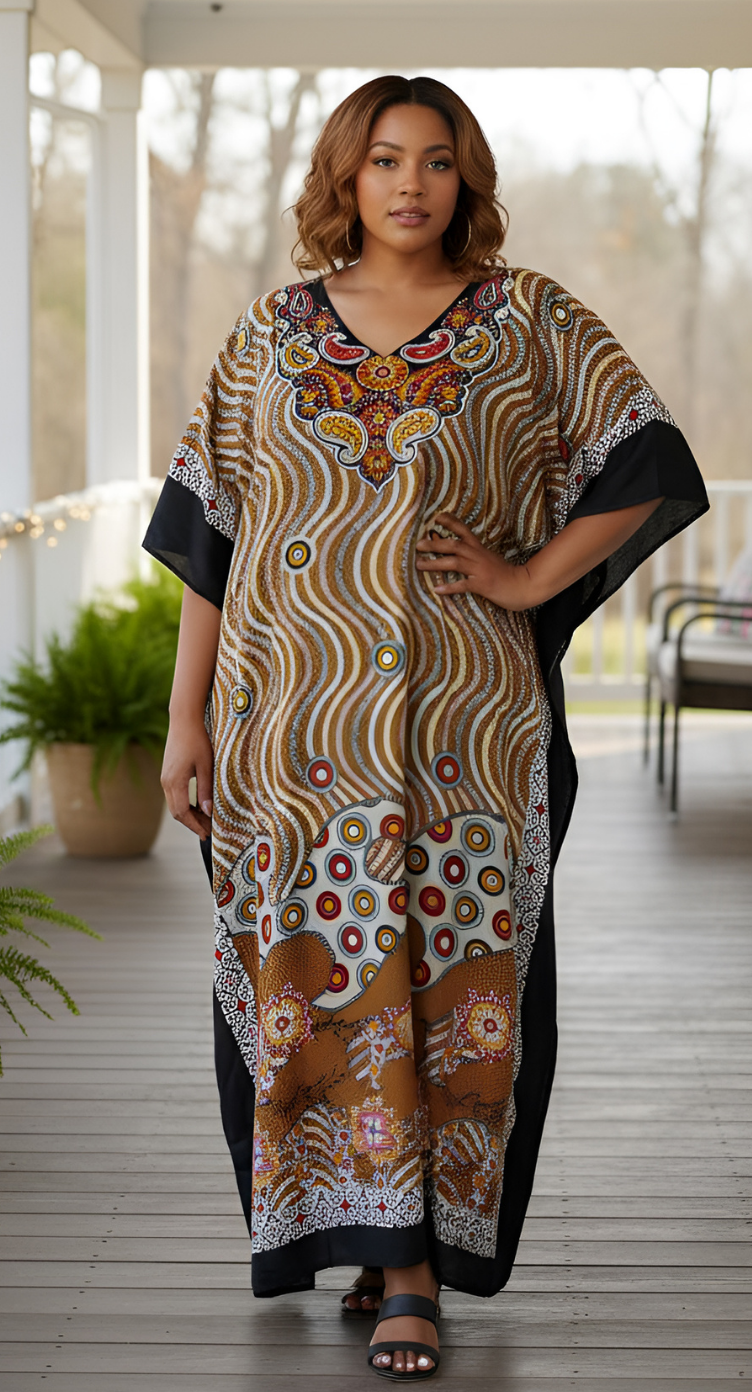 Floral Printed Multicolor Polyester Kaftan Dress For Plus Size Women
