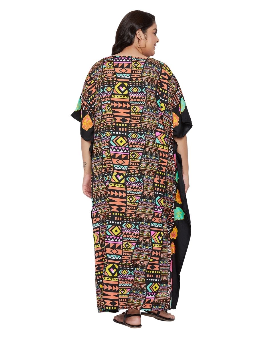 Women Multicolor Polyester Kimono Sleeve Maxi Plus Size Kaftan