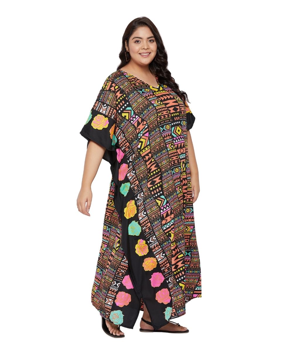 Women Multicolor Polyester Kimono Sleeve Maxi Plus Size Kaftan