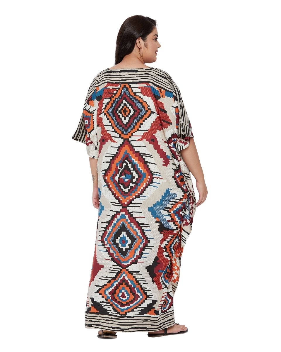 V-Neck Kimono Sleeve Polyester Kaftan For Plus Size Women