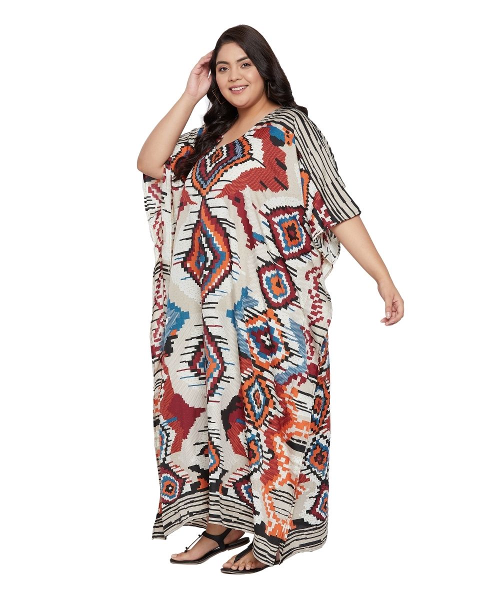 V-Neck Kimono Sleeve Polyester Kaftan For Plus Size Women