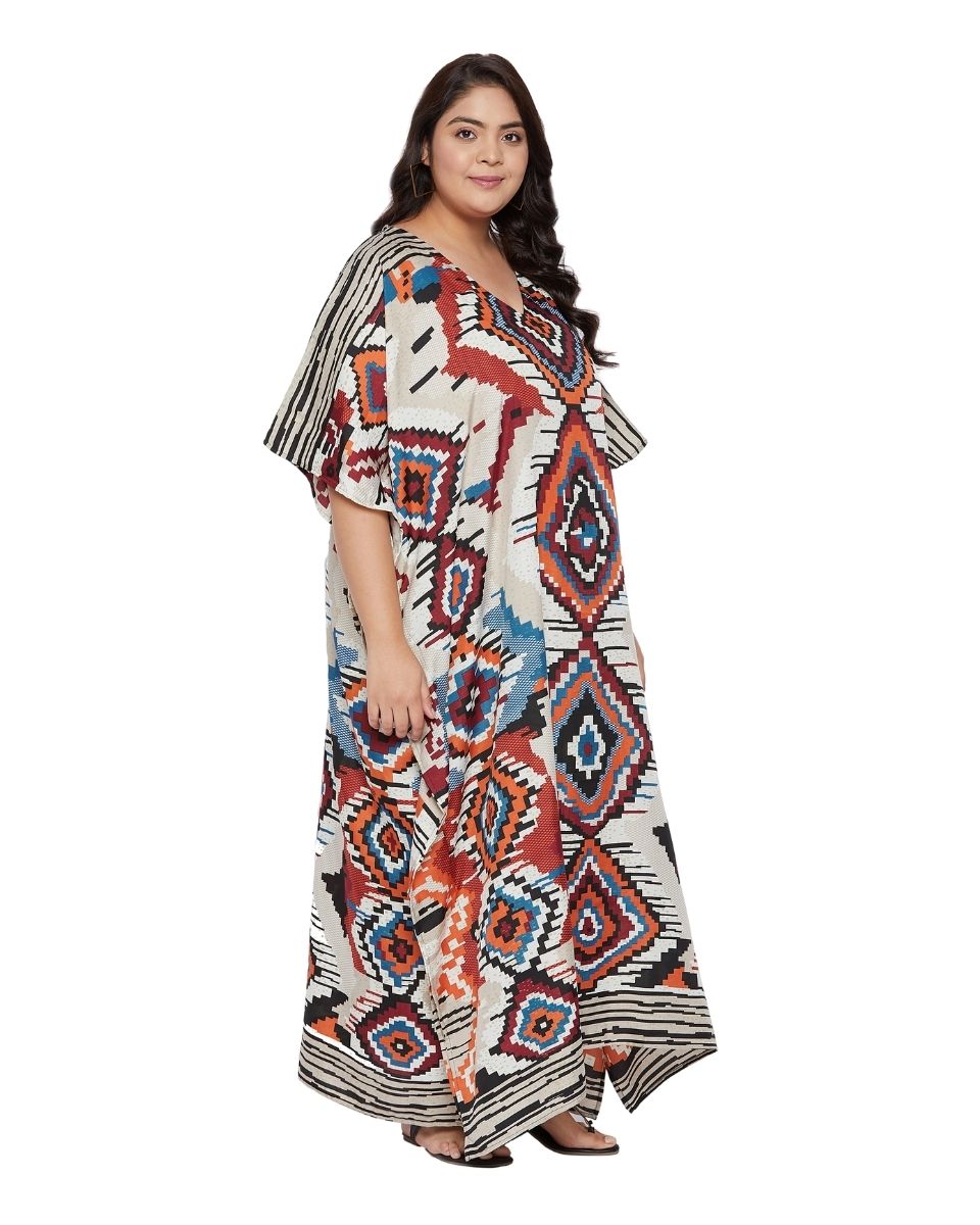 V-Neck Kimono Sleeve Polyester Kaftan For Plus Size Women