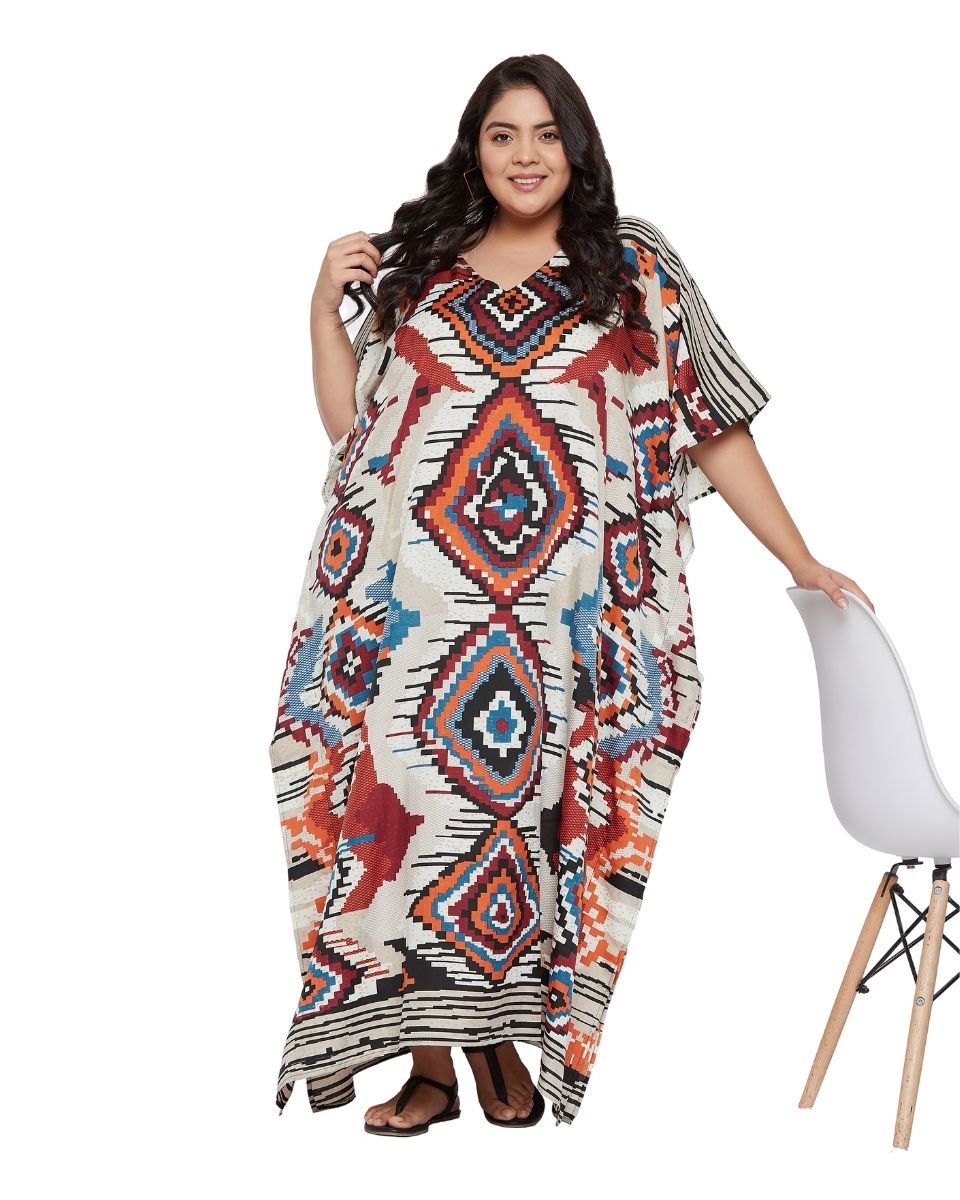 V-Neck Kimono Sleeve Polyester Kaftan For Plus Size Women