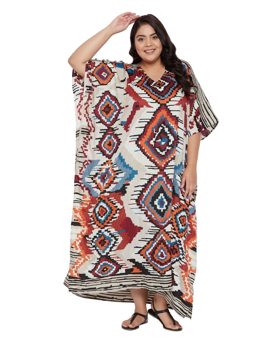 V-Neck Kimono Sleeve Polyester Kaftan For Plus Size Women