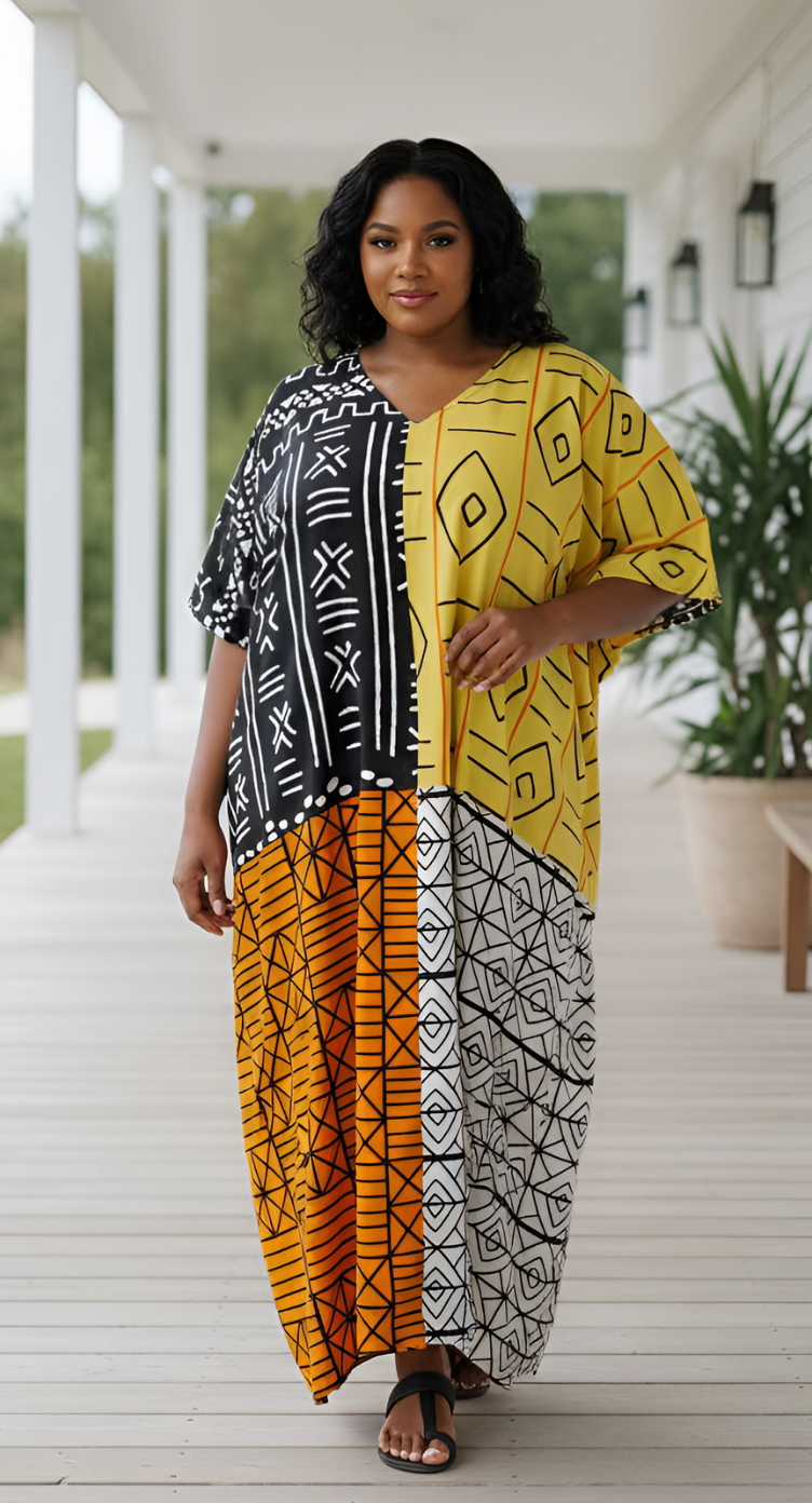 Loose Kaftan Black Polyester Kimono Sleeve Plus Size For Women