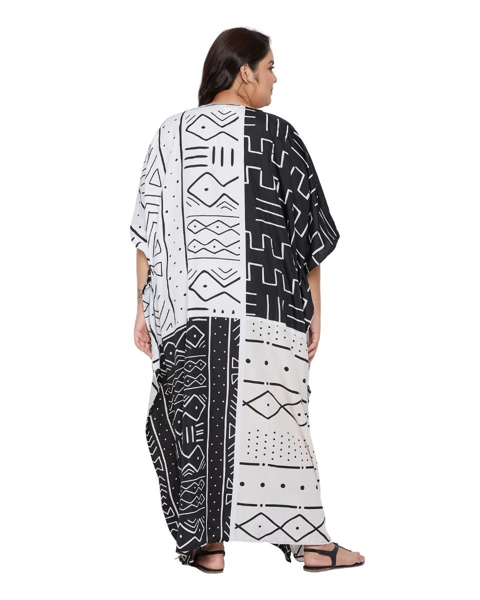 V-Neck Polyester Kimono Sleeve Long Kaftan For Plus Size Women