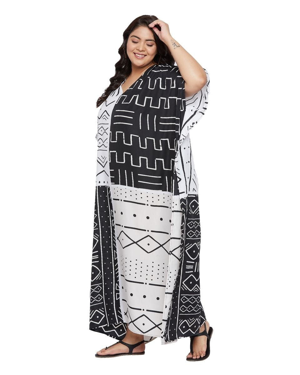 V-Neck Polyester Kimono Sleeve Long Kaftan For Plus Size Women