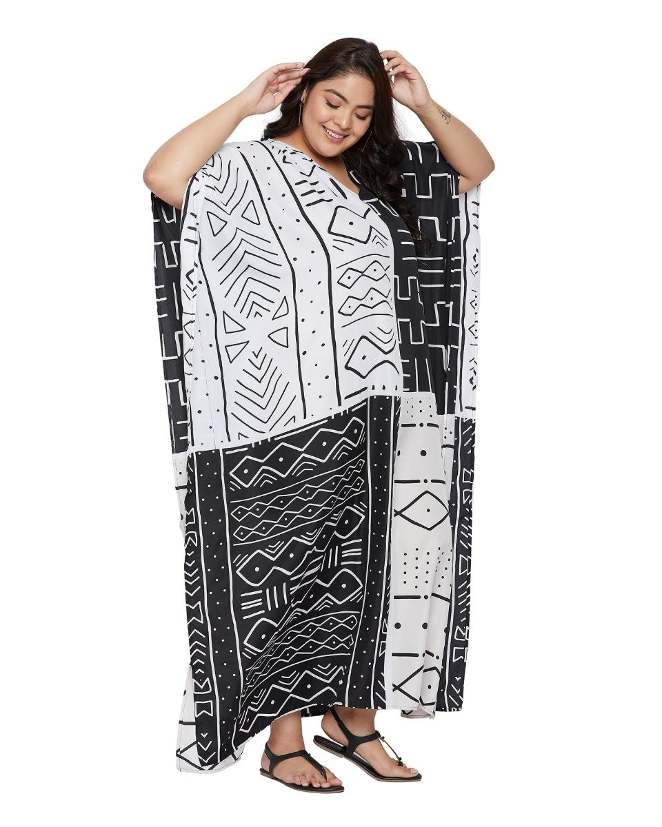 V-Neck Polyester Kimono Sleeve Long Kaftan For Plus Size Women