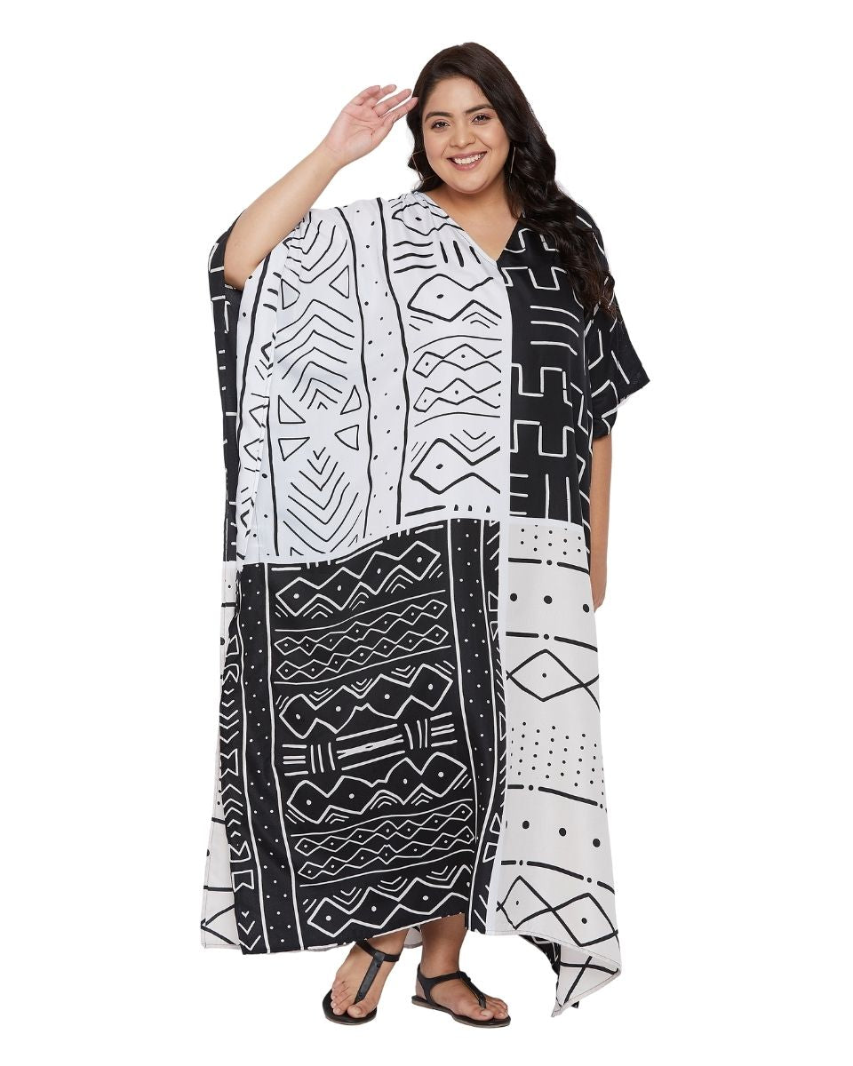 V-Neck Polyester Kimono Sleeve Long Kaftan For Plus Size Women