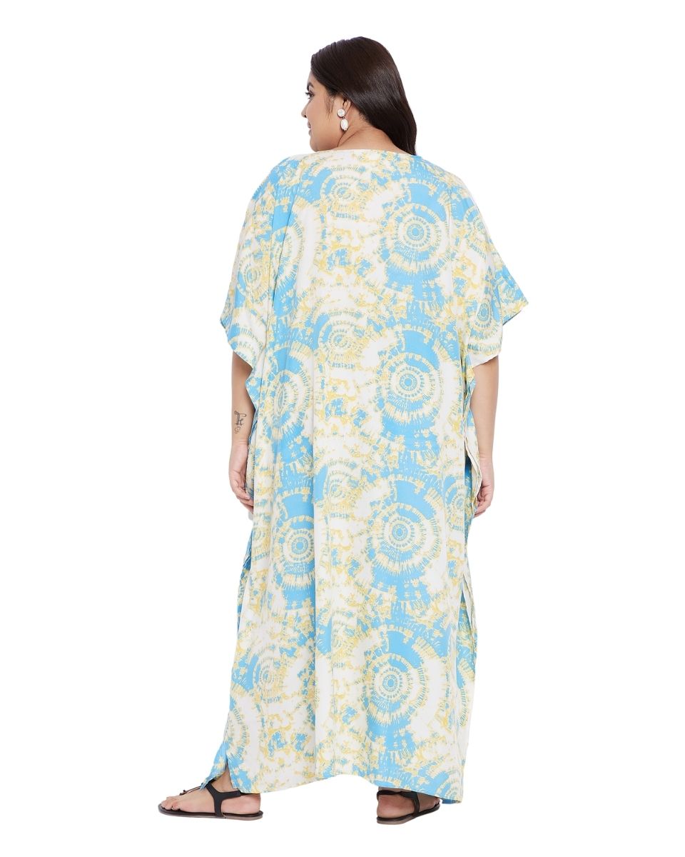 Shibori Printed Sky Blue Polyester Plus size Kaftan For Women