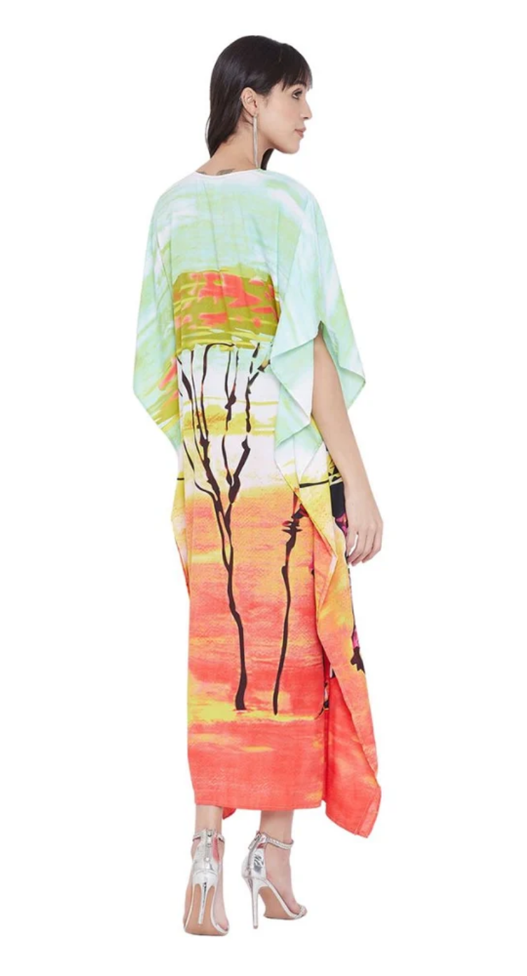 GypsieBlu Black & White Polyester Plus Size Kaftan for Women Kimono Sleeve 1X-3X - Medallion Print