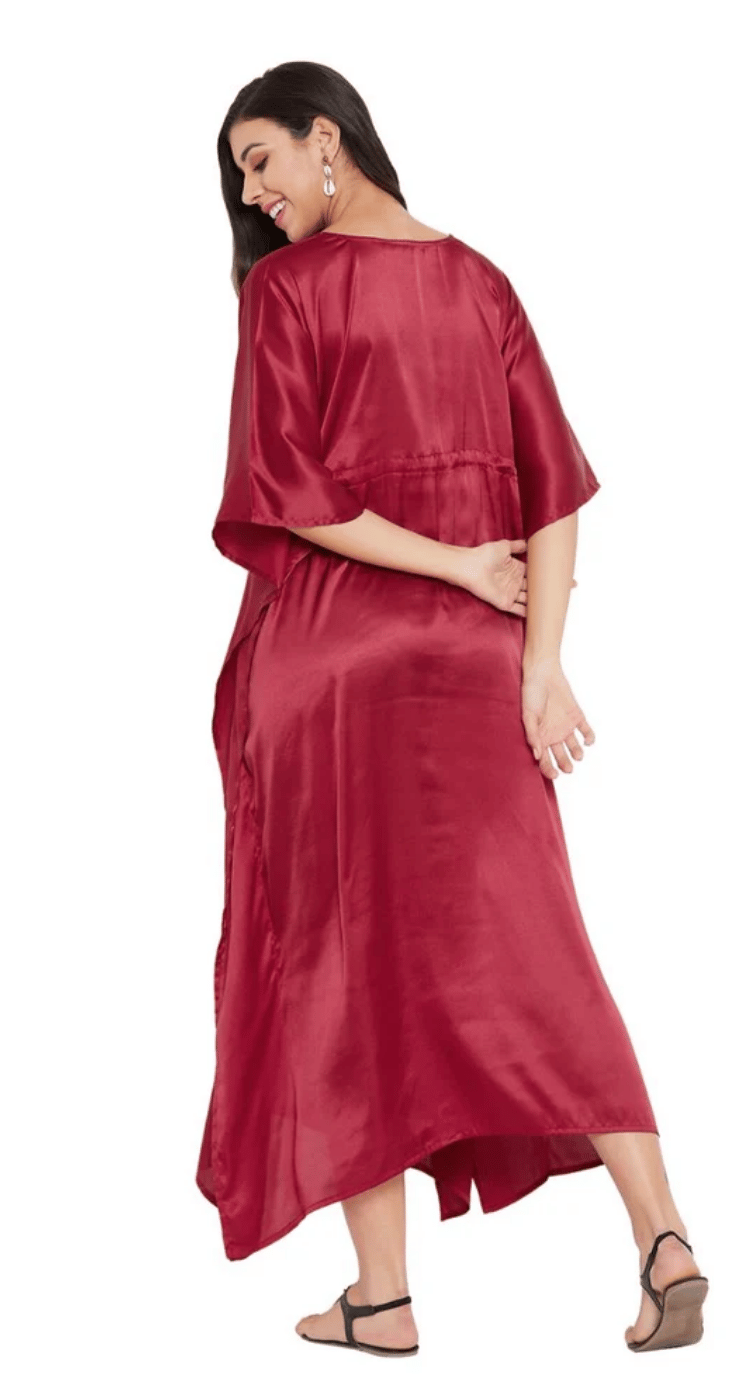 GypsieBlu Jester Red Plus Size Satin Kaftan Dress for Women Kimono Sleeve 1X-3X
