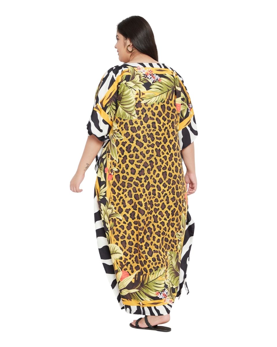 Animal & Tropical Printed Multicolor Polyester Kaftan for Women