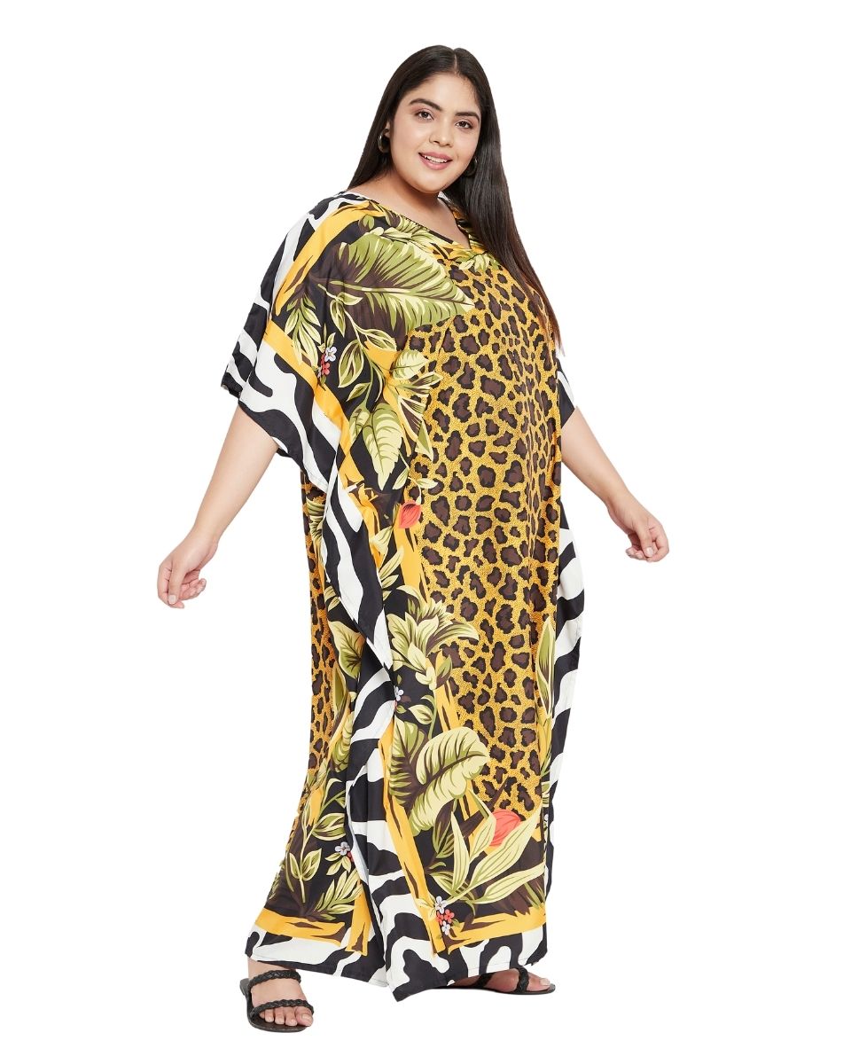 Animal & Tropical Printed Multicolor Polyester Kaftan for Women